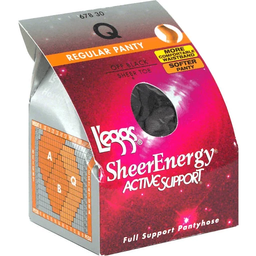 Leggs Sheer Energy Active Support Pantyhose, Q, Off Black, Regular