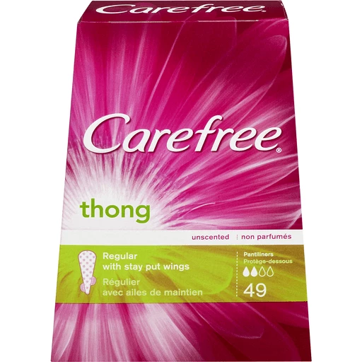 Carefree Thong Panty Liners, Unwrapped, Unscented, 49ct (Packaging May  Vary), Feminine Care