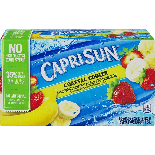 Capri Sun Coastal Cooler Strawberry Banana Naturally Flavored Juice Drink  Blend, 10 ct Box, 6 fl oz Pouches, Juice Boxes