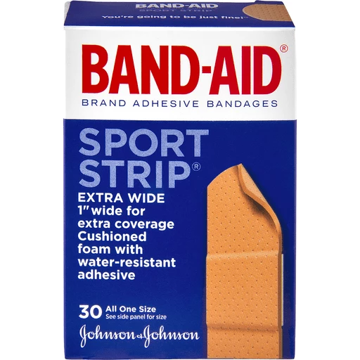 Band-Aid Brand Sterile Cushion Care Flexible Sport Strip Water Resistant  Adhesive Bandages, Active First Aid & Wound Care for Minor Cuts, Scrapes &  Burns, Extra-Wide Comfort Pad, 30 Ct, Bandages