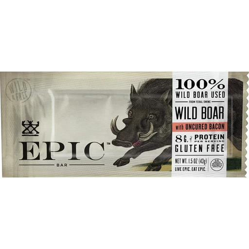 Epic Bar, Wild Boar With Uncured Bacon, Gluten Free, Bars