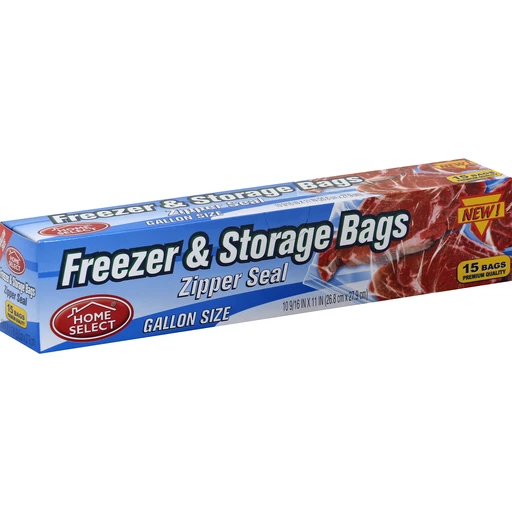 Home Select Freezer & Storage Bags, Zipper Seal, Gallon Size, Paper &  Plastic