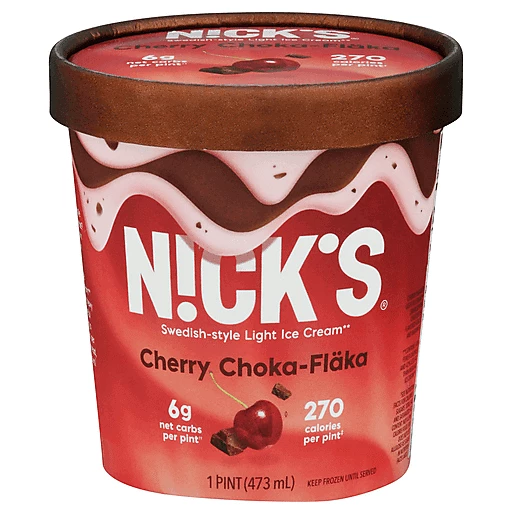 Nick's Ice Cream, Light, Swedish Style, Cherry Choka Flaka 1 Pt 
