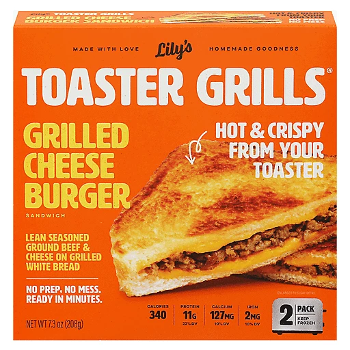 Lily's Toaster Grills Sandwich, Grilled Cheese Burger, 2 Pack 2 Ea
