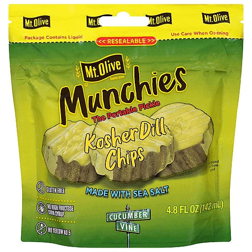 Mt. Olive Gluten-free Munchies Kosher Dill Pickle Chips 4.8 fl oz  resealable pouch, Pickles, Peppers, Relish & Olives