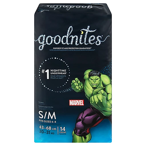 GoodNites Marvel Edition S/M Bedtime Boys Pants 14 ct package