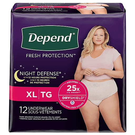 Depend Night Defense Overnight Women Extra Large Underwear 12 ct package, Incontinence