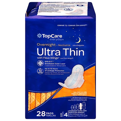 Always Ultra Thin Size 4 Overnight Pads with Wings, 14 ct - Pay