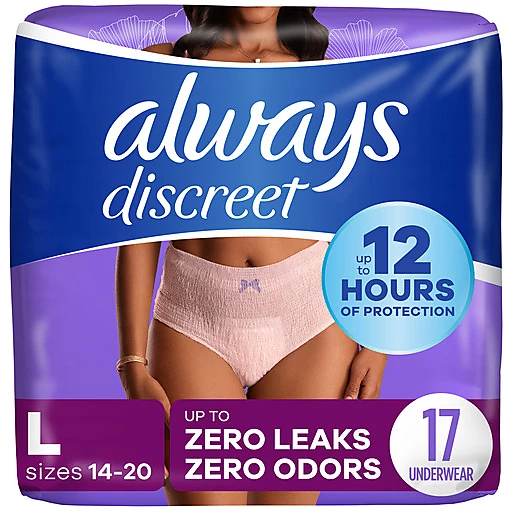 Always Discreet L Incontinence Underwear 17 ct package, Incontinence