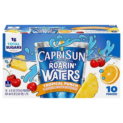 Capri-Sun Roarin' Waters Tropical Fruit Flavored Water Beverage 6 fl oz  pouch 10 pack, Juice Blends