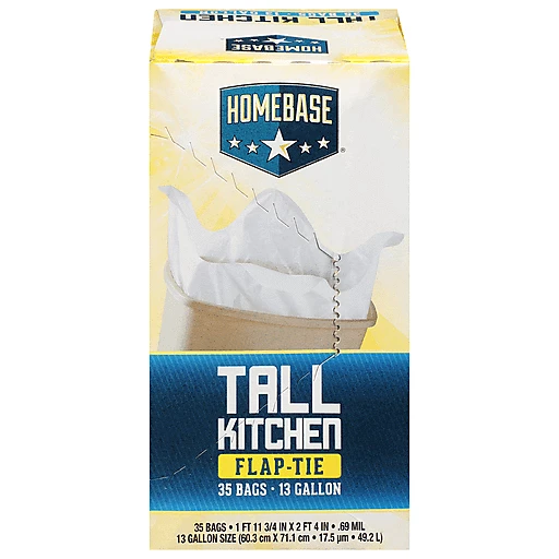 Home Base 13 gal Flap Tie Tall Kitchen Bags 35 ct, Trash Bags