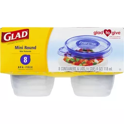 Glad Containers & Lids, Mini Round, 1/2 Cup, Plastic Containers