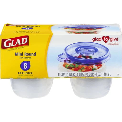 Glad Containers & Lids, Mini Round, 1/2 Cup