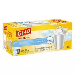 Glad 4 Gallon Small Quick Tie Fresh Clean Trash Bags 26 ea Trash