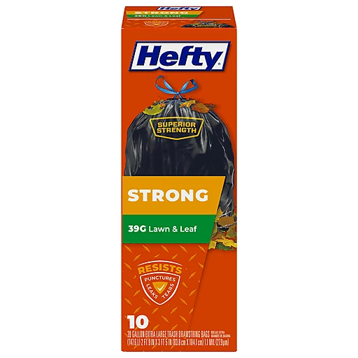 Hefty 39 Gallon Extra Large Drawstring Strong Trash Bags Extra Large 10 Ea, Trash Bags