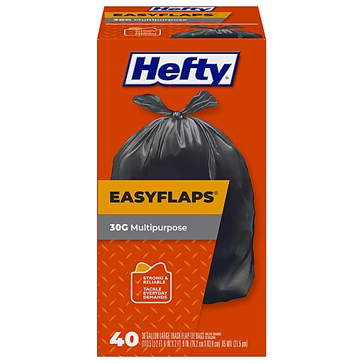 Hefty EasyFlaps Large 30 Gallon Multipurpose Flap-Tie Trash Bags 40 ea, Trash  Bags
