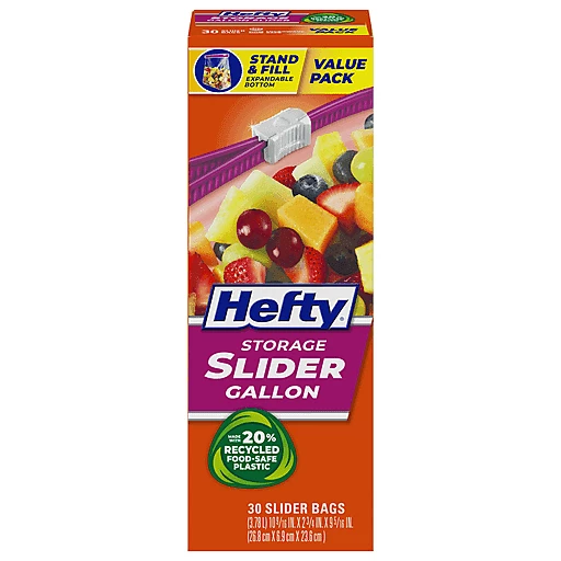 Hefty Storage Slider Bags Gallon Value Pack 30 ea Plastic Bags
