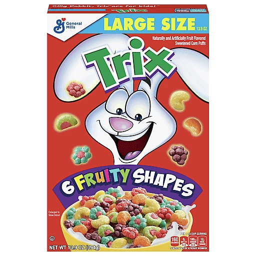 Trix Corn Puffs, 6 Fruity Shapes, Sweetened, Large Size 13.9 oz, Cereal