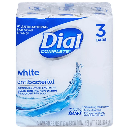 Dial Complete Bar Soap White Antibacterial Deodorant 3 Ea Bar