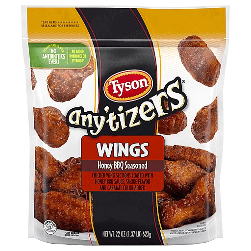 Tyson Any tizers Honey BBQ Bone In Chicken Wings 22 Oz. Frozen