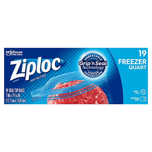 Ziploc Seal Top Bags, Freezer, Quart 19 ea, Plastic Bags