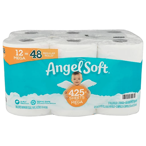 Angel Soft Mega Roll 2 Ply Unscented Bathroom Tissue 12 Rolls