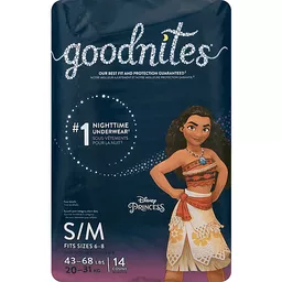 GoodNites Underwear, Nighttime, Disney Princess Moana, S/M, Girls 14 ea, Diapers & Training Pants