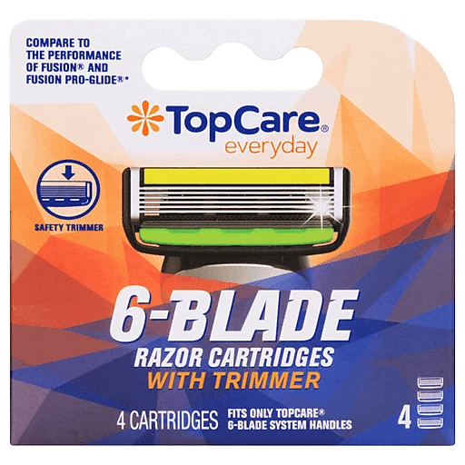 Top Care Razor Cartridges, 6 Blade With Trimmer 4 Ea | Shaving