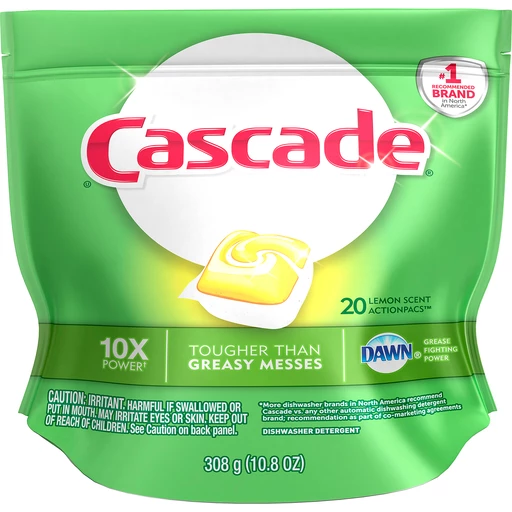 Cascade Dishwasher Detergent, Lemon Scent, Action Pacs, Pods