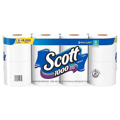 Scott 1000 One Ply Unscented Bathroom Tissue 8 Ea Toilet Paper