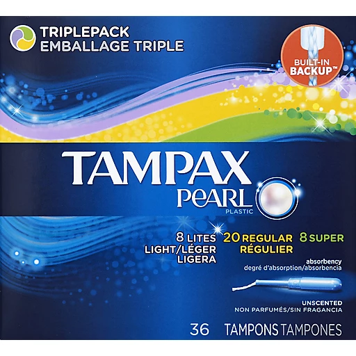 Tampax® Pearl™ Triplepack Unscented Plastic Tampon Variety Pack 36 Ct Box, Feminine Care