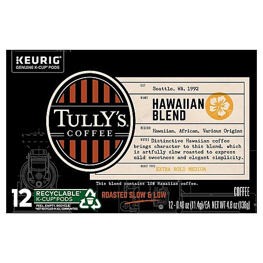 Tully s Coffee Coffee Ground Hawaiian Blend K Cup Pods 12 Ea