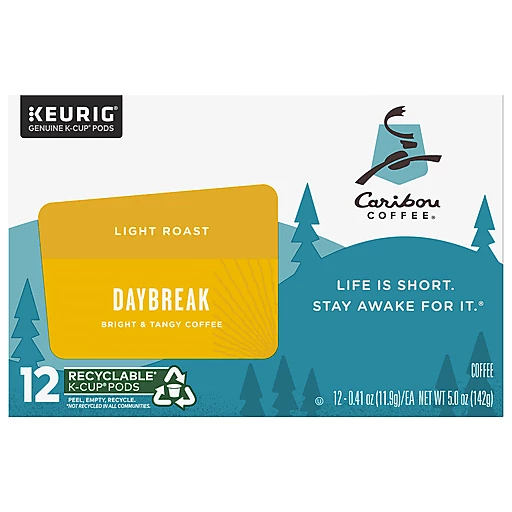 Caribou Coffee Day Break Light Roast Coffee K Cup Pods 12 0.41 Oz