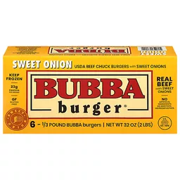 Bubba Burger Burgers, Beef Chuck, Sweet Onion 6 Ea, Beef