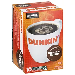 Dunkin Coffee Medium Roast Original Blend K Cup Pods 10 ea