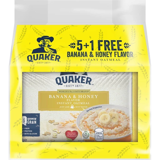 Quaker Instant Oats Banana & Honey 5+1 33g x 6s