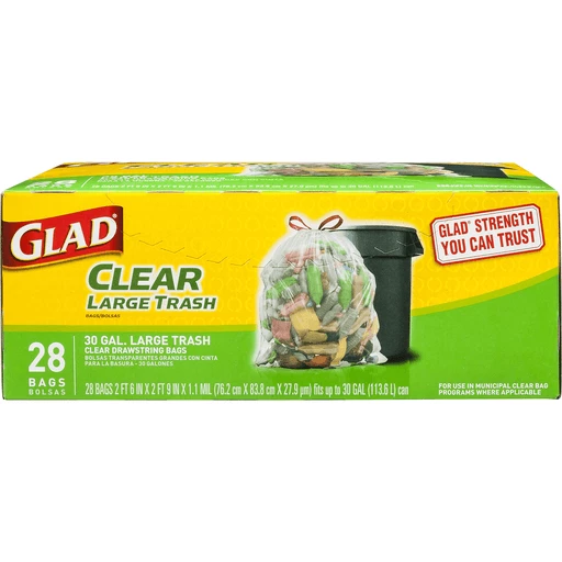 Glad® Large Drawstring Recycling Bags - 30 Gallon Clear Trash Bag