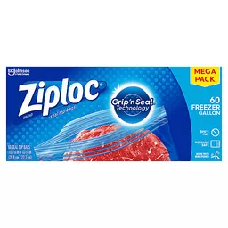 Ziploc® Brand Freezer Bags with New Stay Open Design, Gallon, 60
