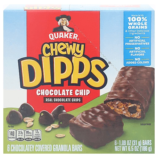 Quaker Chocolate Chip Chewy Dipps Bars 6.5 oz package | Granola