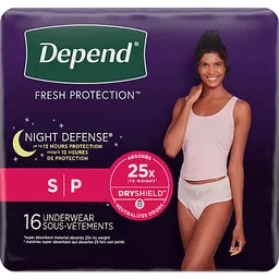 Depend Night Defense Overnight Women Small Underwear 16 ct package