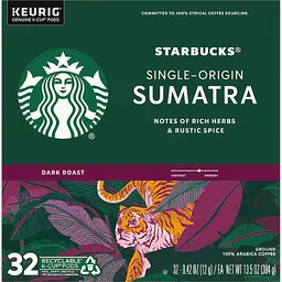 Starbucks Sumatra Earthy Herbal Dark Roast Ground Coffee K Cup